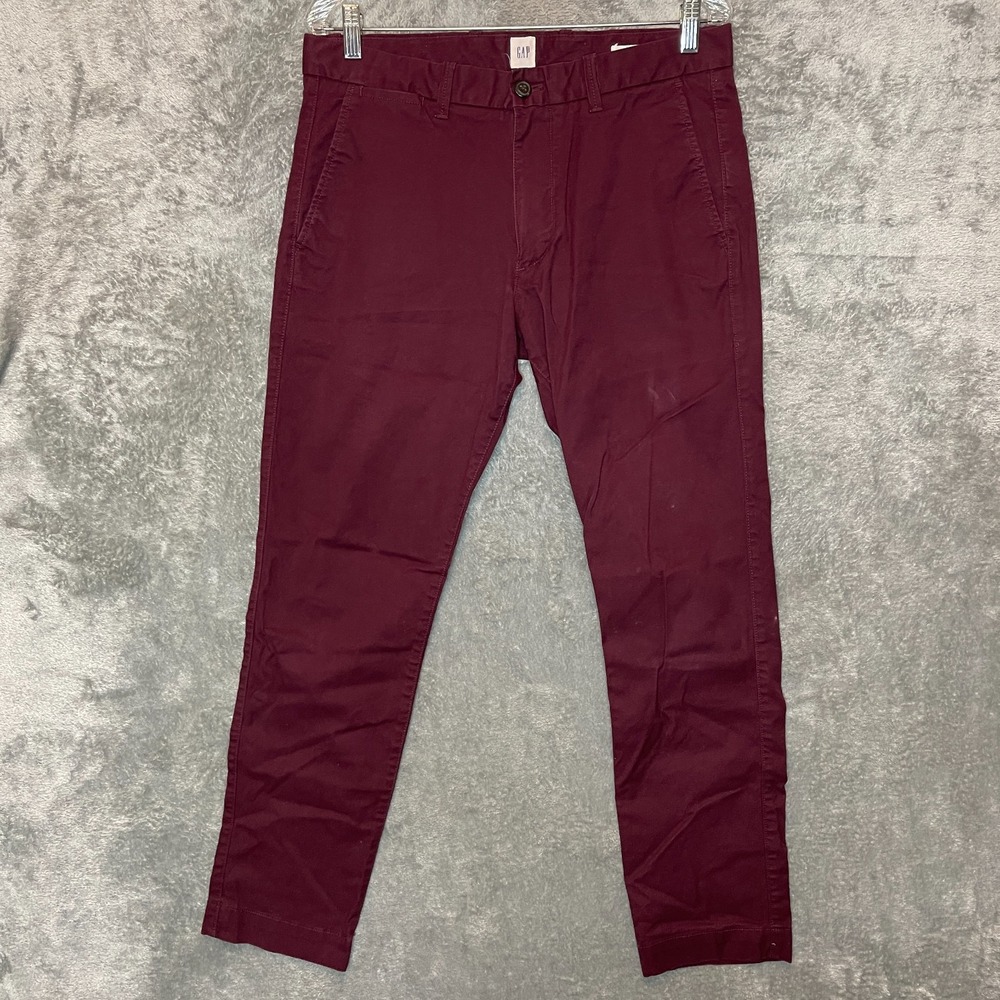 Gap Men Preppy Slim Stretch Maroon Mid Rise Flat Front Chino Khaki 32x30